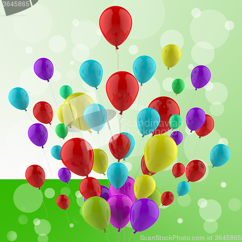 Image of Floating Colourful Balloons Mean Cheerful Ceremony Or Multicolou