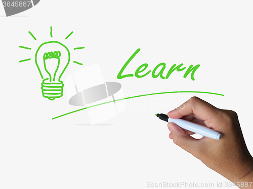 Image of Learn and Lightbulb Means Training and Learning Skills or Knowle