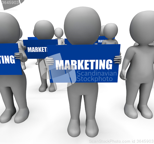 Image of Characters Holding Marketing Signs Mean Commerce And Promotion
