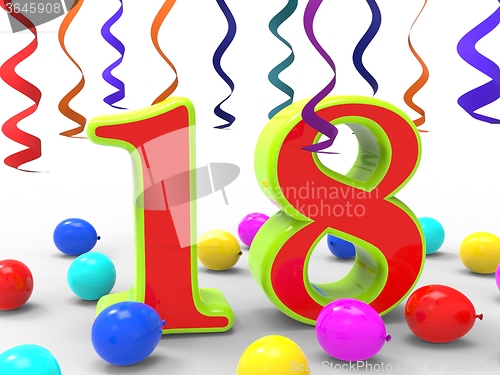 Image of Number Eighteen Party Shows Teenager Birthday Party Or Celebrati