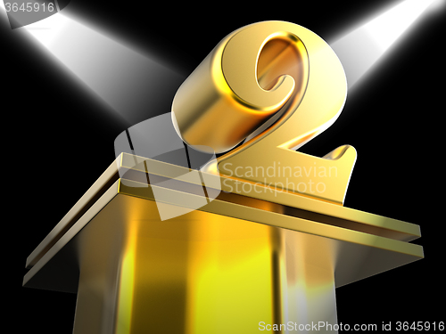Image of Golden Two On Pedestal Means Recognition And Success