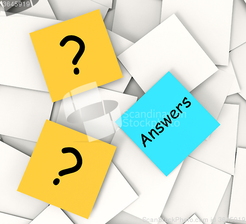 Image of Questions Answers Post-It Notes Show Questioning And Explanation