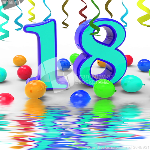 Image of Number Eighteen Party Displays Colourful Teen Celebration Or Eve