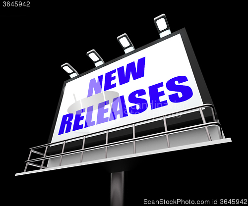 Image of New Releases Sign Indicates Now Available or Current Product