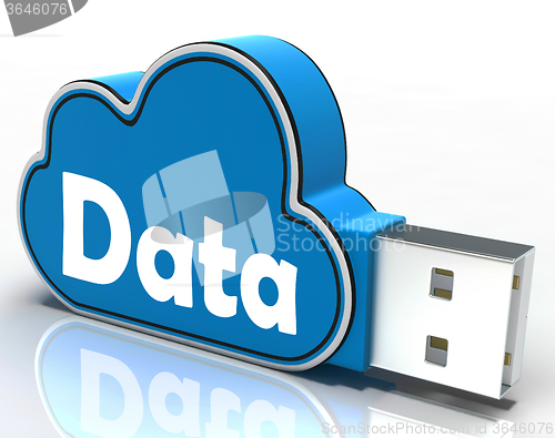 Image of Data Cloud Pen drive Shows Digital Files And Dataflow
