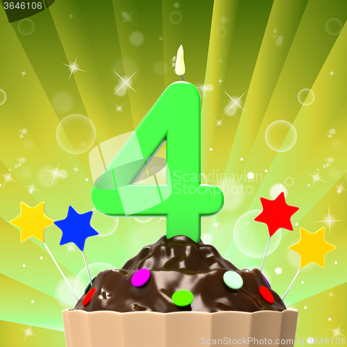 Image of Four Candle On Cupcake Means Anniversary Party Or Happiness