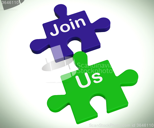 Image of Join Us Puzzle Means Register Or Become A Member