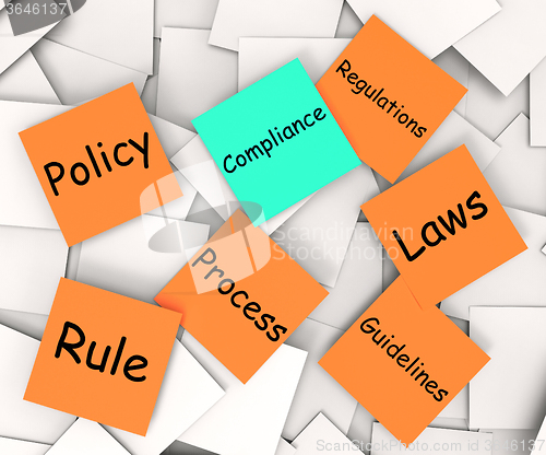 Image of Compliance Post-It Note Shows Following Rules And Regulations