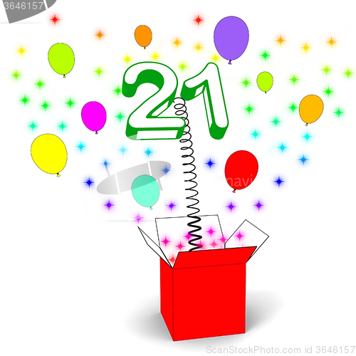 Image of Number Twenty One Surprise Box Shows Birthday Celebration Or Par