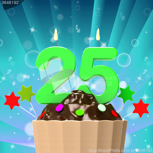 Image of Twenty Five Candle On Cupcake Means Birth Anniversary Or Celebra