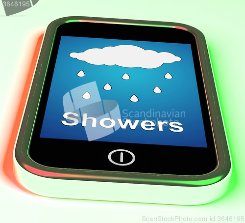 Image of Showers On Phone Means Rain Rainy Weather