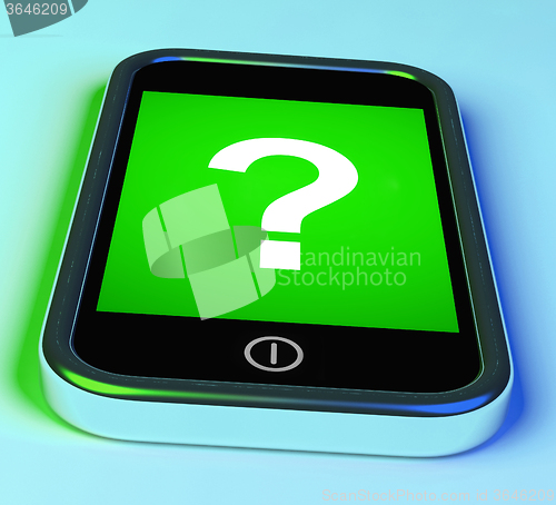 Image of Question Mark On Phone Shows Help Confused And Doubt
