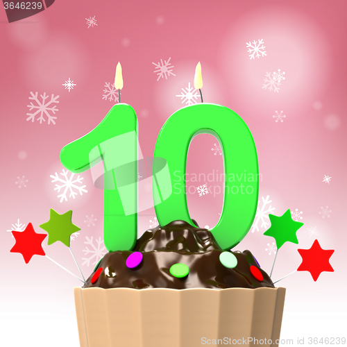 Image of Ten Candle On Cupcake Shows Colourful Event Or Birthday Party