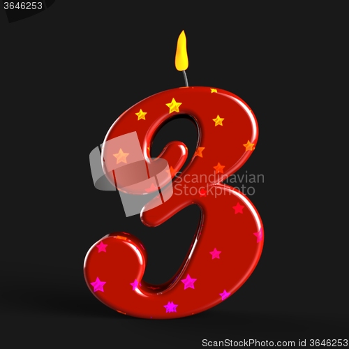 Image of Number Three Candle Shows Colourful Birthday Candles