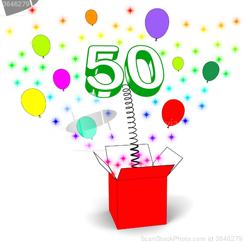 Image of Number Fifty Surprise Box Means Creative Celebration Or Colourfu