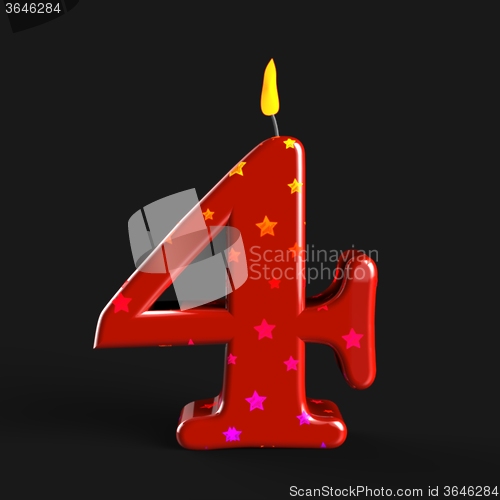 Image of Number Four Candle Means Wax Cake Candle Or Birthday Candle