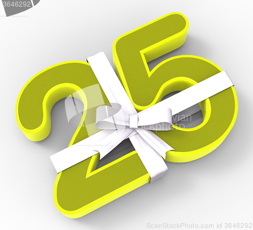 Image of Number Twenty Five With Ribbon Displays Twenty Fifth Birthday Or