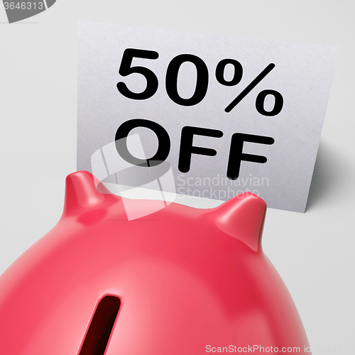 Image of Fifty Percent Off Piggy Bank Shows 50 Half-Price Promotion