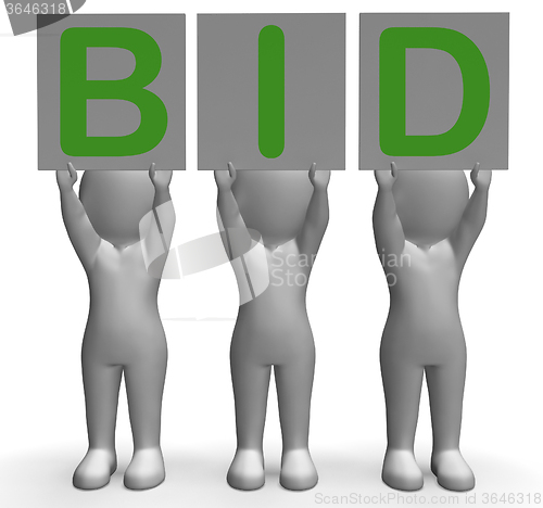 Image of Bid Banners Shows Auction Bidder And Auctioning