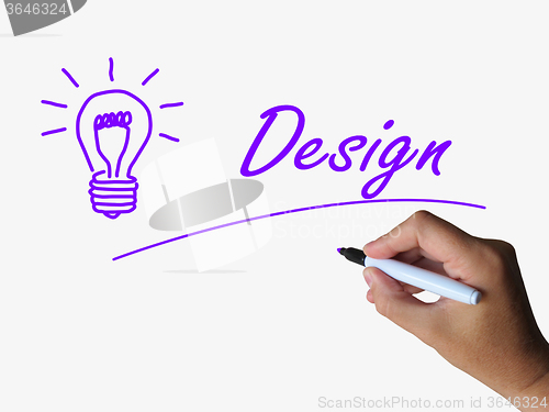 Image of Design and Lightbulb Mean Creative Concept and Designing