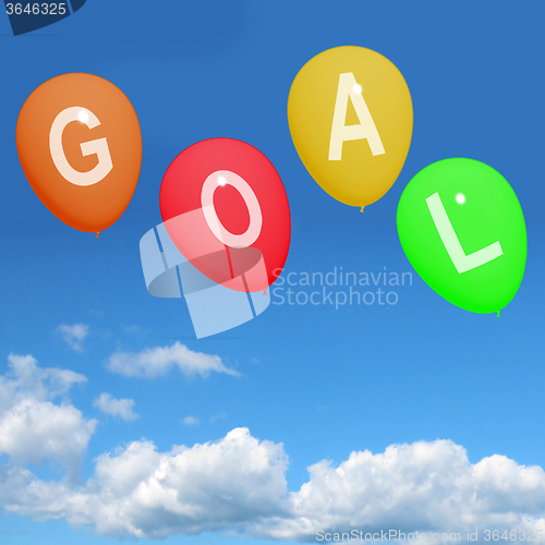 Image of Four Goal Balloons Represent Promoted Wishes Dreams Goals and ho