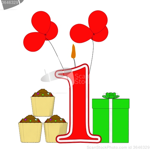 Image of Number One Candle Shows One Year Birthday Party Or Celebration