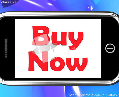 Image of Buy Now On Phone Shows Purchasing And Online Shopping