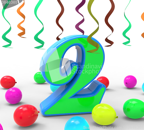 Image of Number Two Party Means Colourful Garlands Or Bright Balloons