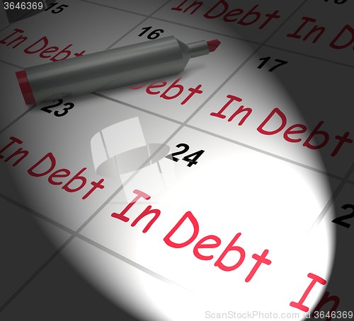 Image of In Debt Calendar Displays Money Owing And Due