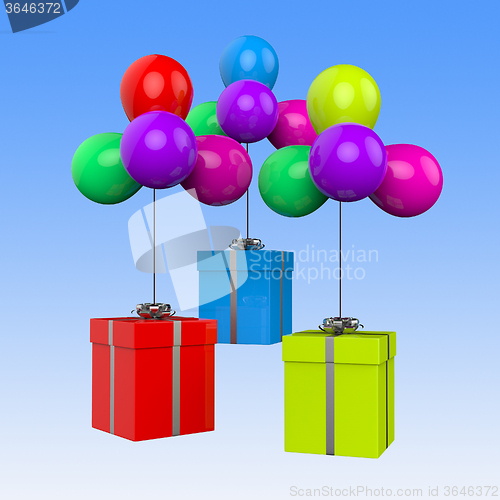 Image of Balloons With Presents Show Birthday Party Or Colourful Gifts