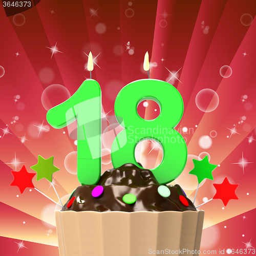 Image of Eighteen Candle On Cupcake Means Eighteenth Birthday Cake Or Cel