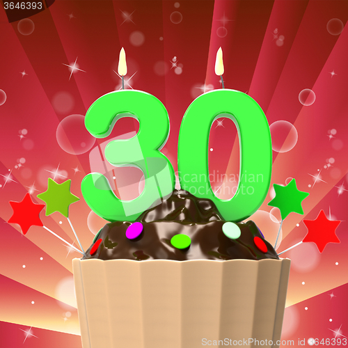 Image of Thirty Candle On Cupcake Means Colourful Party Or Decorated Cake