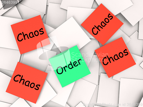 Image of Order Chaos Post-It Notes Show Organized Or Confused