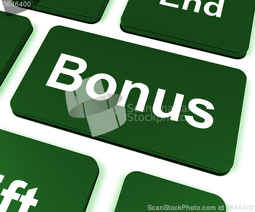 Image of Bonus Key Shows Extra Gift Or Gratuity Online