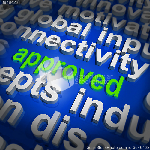 Image of Approved Word Cloud Shows Approved Passed or Verified