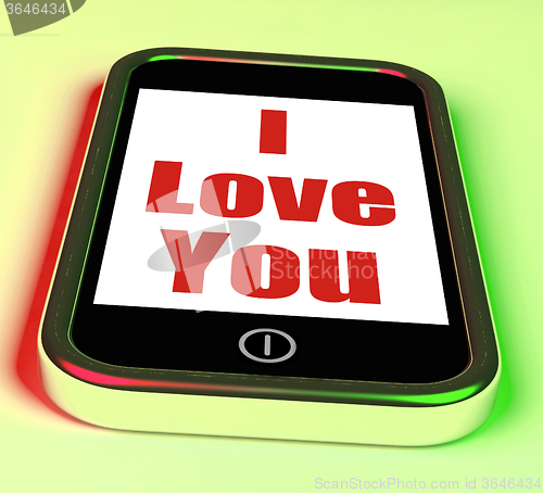 Image of I Love You On Phone Shows Adore Romance