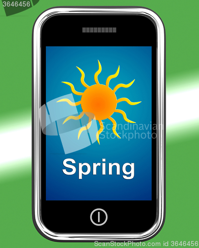 Image of Spring On Phone Means Springtime Season
