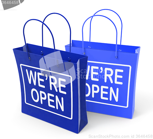 Image of We\'re Open Bags Show Grand Opening or Launch