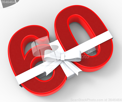 Image of Number Sixty With Ribbon Means Wishing Happy Birthday Or Congrat