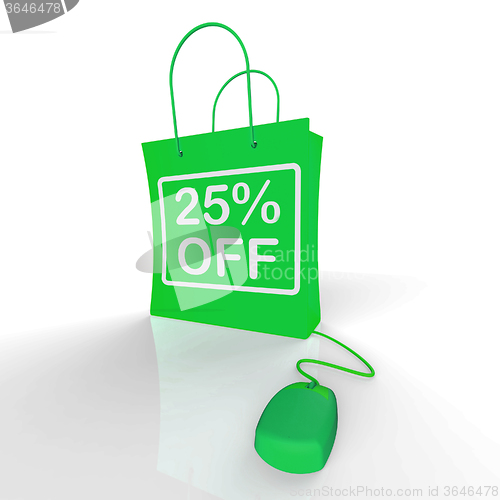 Image of Twenty-five Percent Off Bag Represents Online Shopping 25  Disco