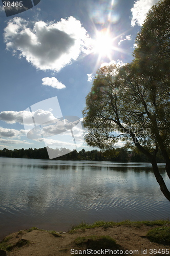 Image of Lake and sun.