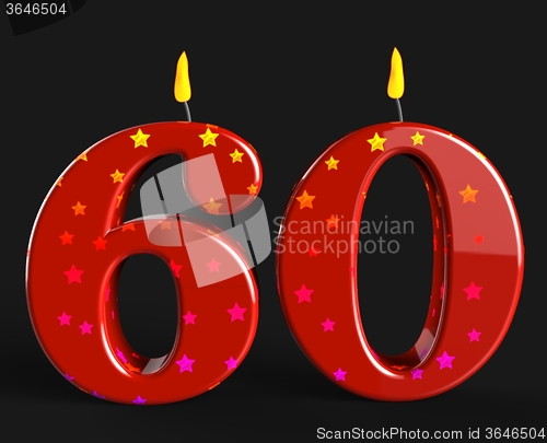 Image of Number Sixty Candles Show Elderly Birthday Or Birth Anniversary