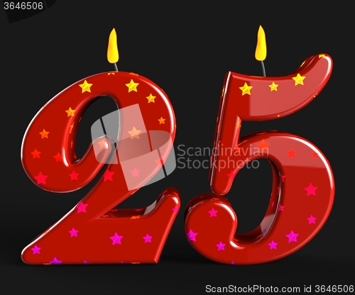 Image of Number Twenty Five Candles Show Burning Candles Or Bright Flame