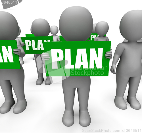 Image of Characters Holding Plan Signs Show Objectives And Plans