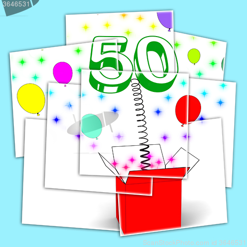 Image of Number Fifty Surprise Box Displays Creative Celebration Or Colou