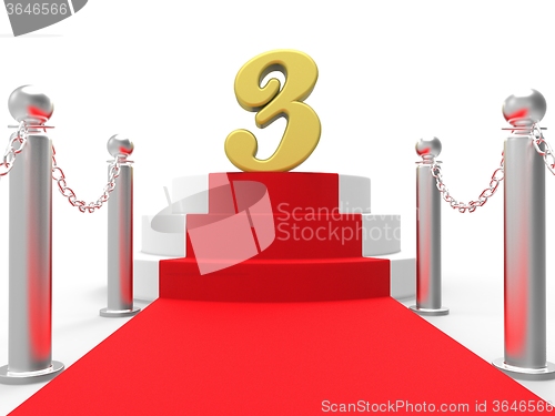 Image of Golden Three On Red Carpet Means Shiny Stage Or Anniversary Part