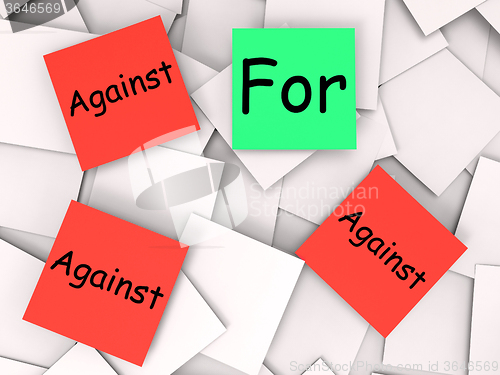 Image of For Against Post-It Notes Show Agree Or Disagree To