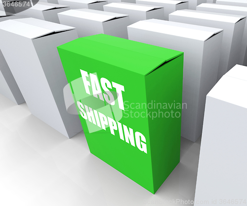 Image of Fast Shipping Box Shows Quick Deliveries and Transportation