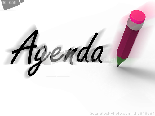 Image of Agenda With Pencil Displays Written Agendas Schedules or Outline