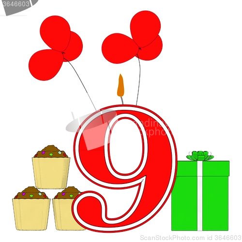 Image of Number Nine Candle Shows Party Decorating Or Birthday Celebratin